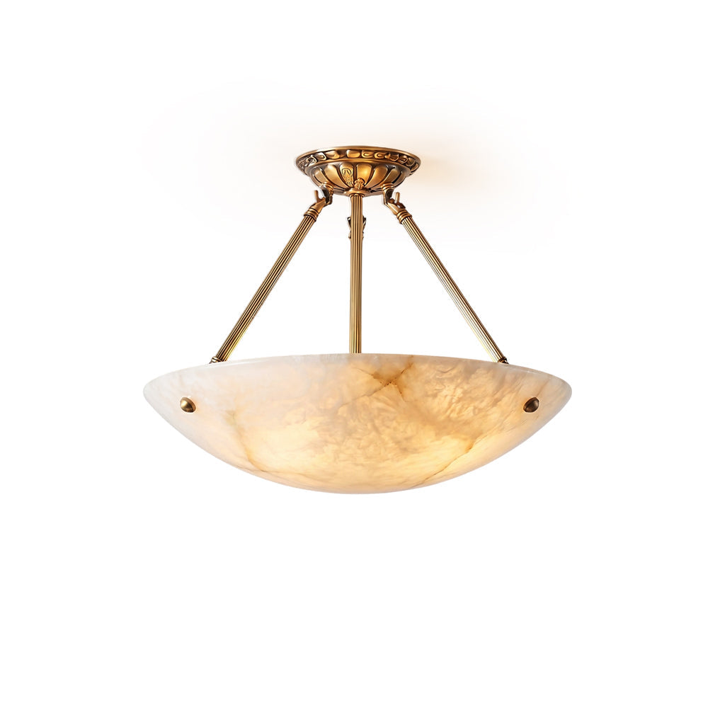 Piedmont Alabaster Bowl Pendant Lamp in a traditional dining room setting.