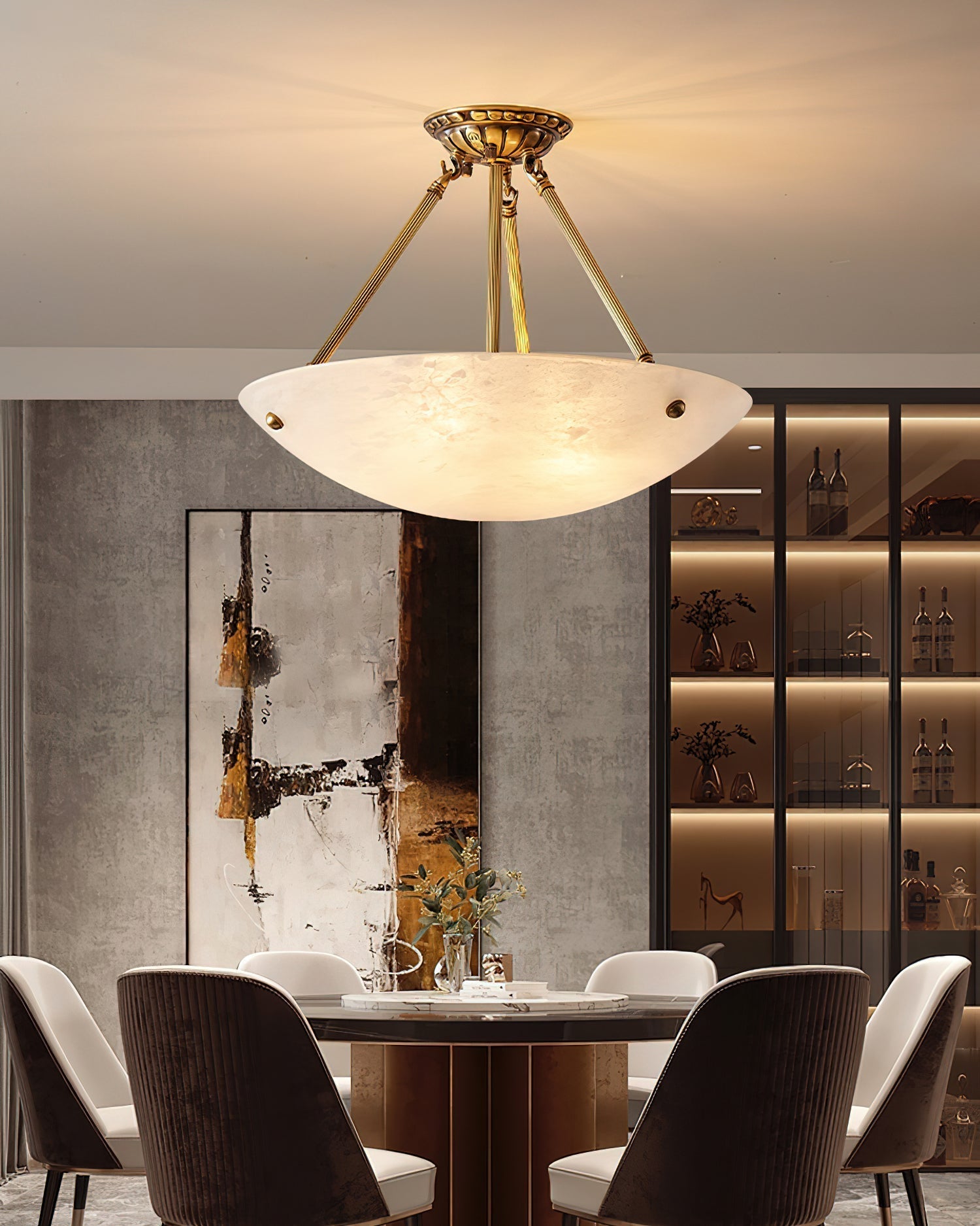 Side profile of the Piedmont Alabaster Bowl Pendant Lamp.