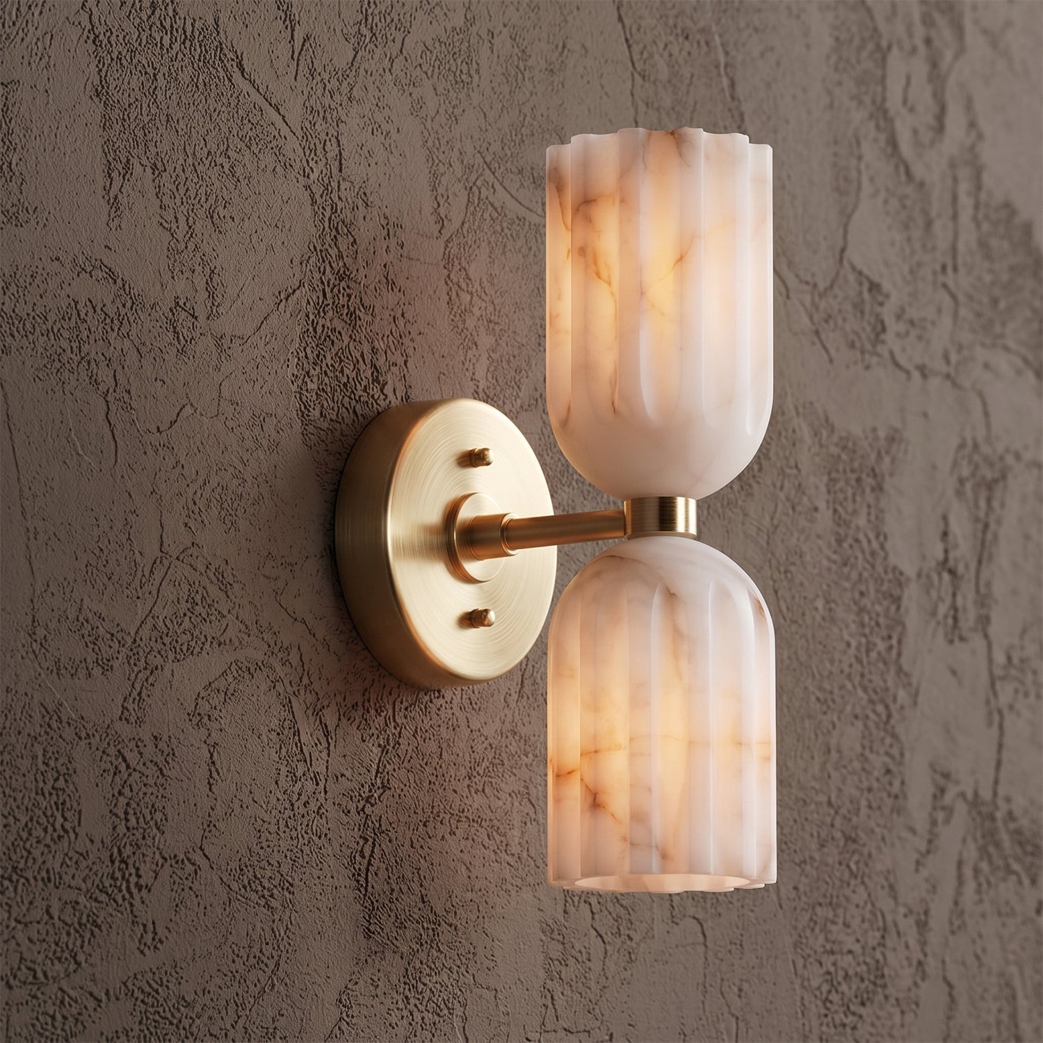 Top-down view focusing on the upper fluted alabaster shade.