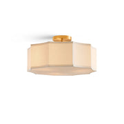 Prescott Linen Flush Mount in a neutral linen finish, showing its drum shape.