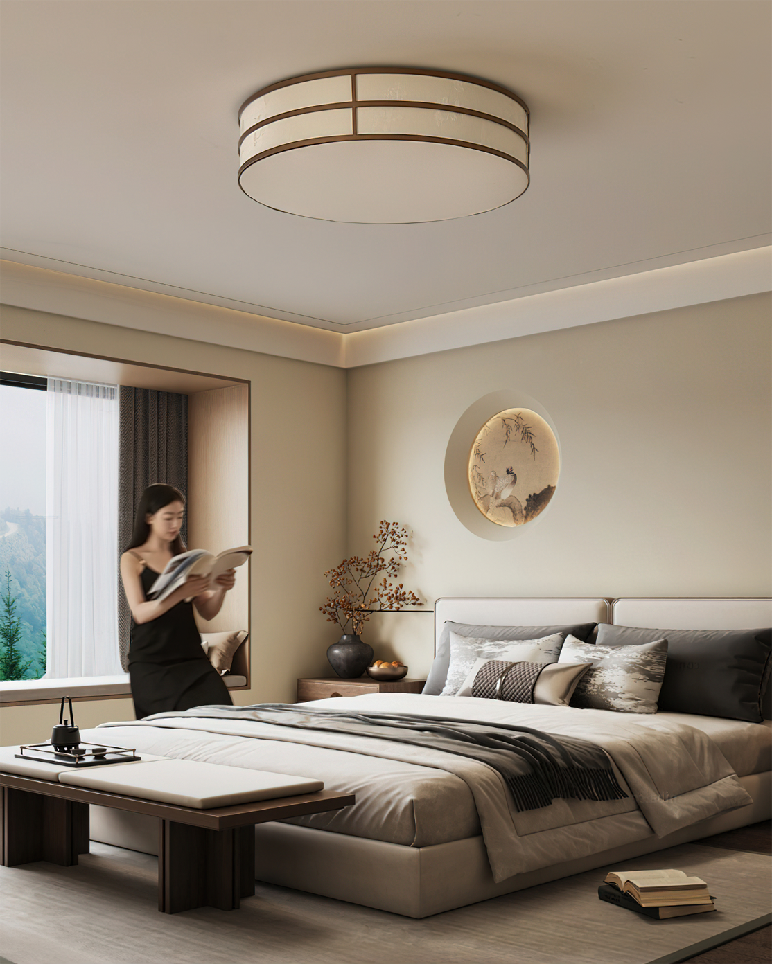 The Ray LED Flush Mount illuminating a hallway with its soft, diffused light.