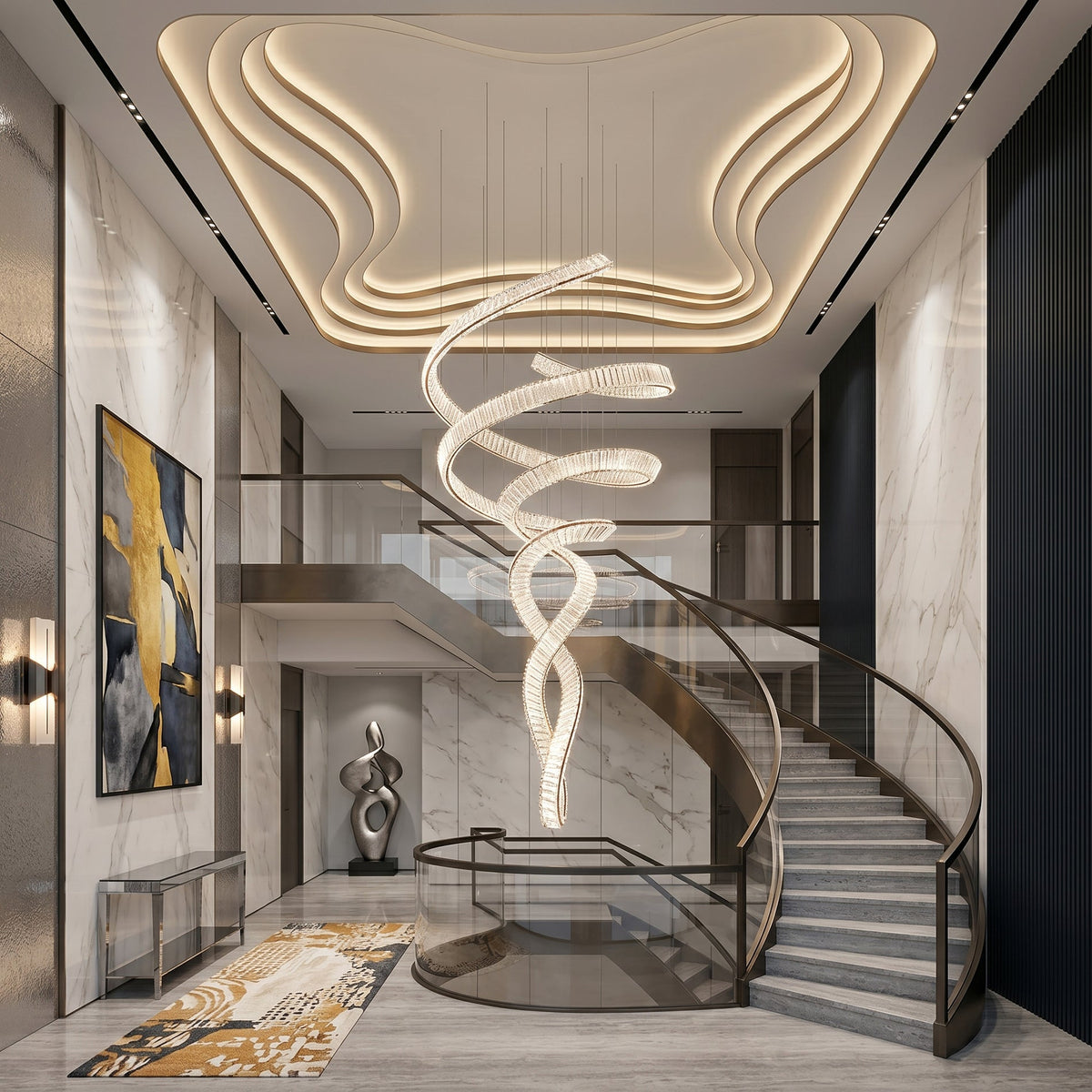 Ribbon Crystal Staircase Chandelier