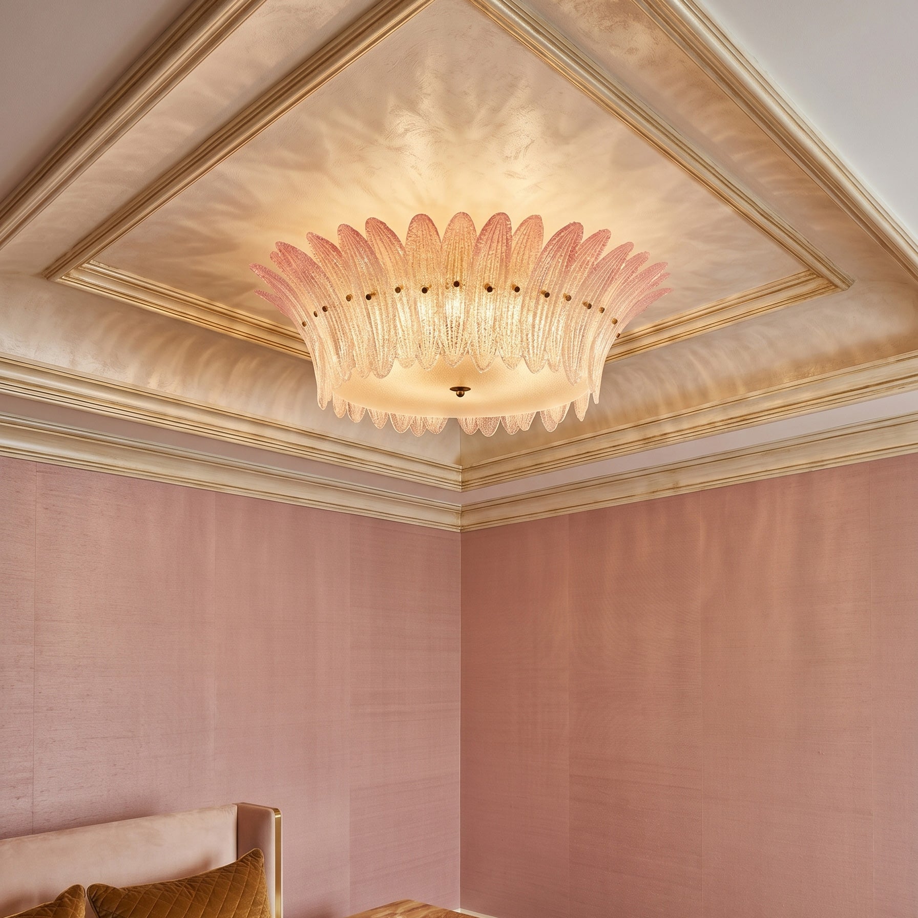 Close-up of the frosted, crushed-ice glass texture on the Treviso Ceiling Mount.