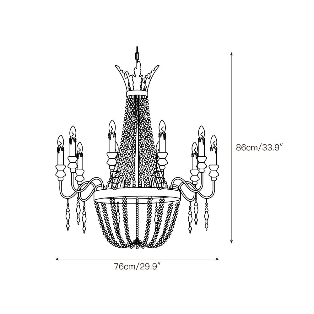 The 8-head version of the Delacroix Chandelier in a dining room setting.