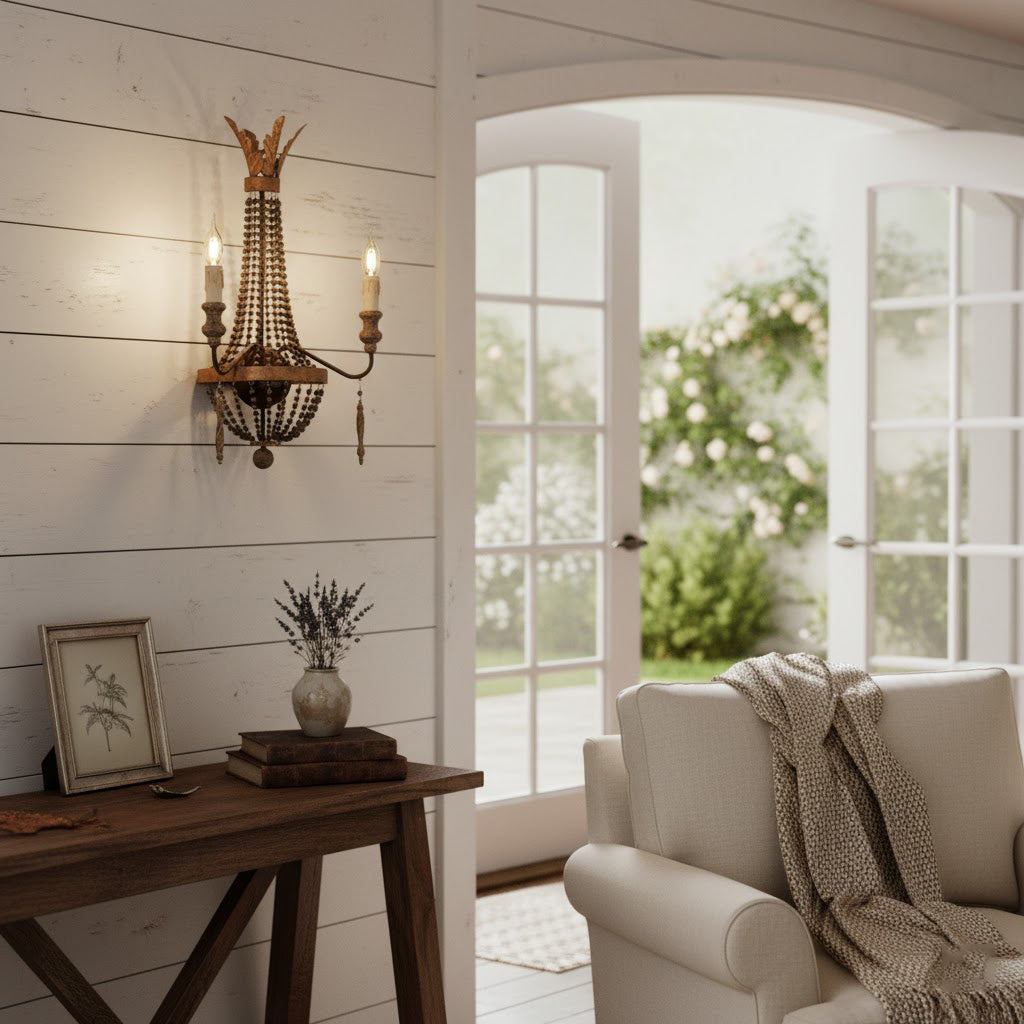 The Delacroix Wall Lamp mounted on a wall, showing its warm glow.
