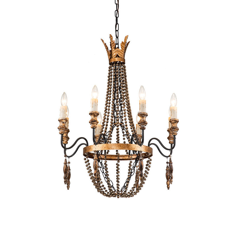 Delacroix Chandelier in antique gold finish, front view.