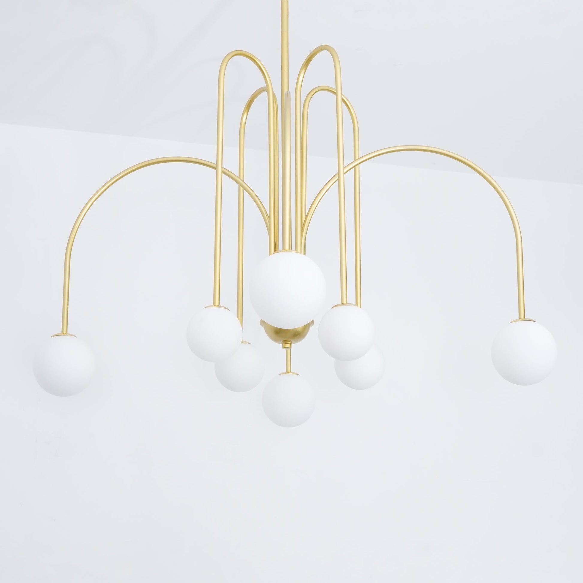 Sevi Chandelier Brass Curved Arms White Globe-Neutral Decor