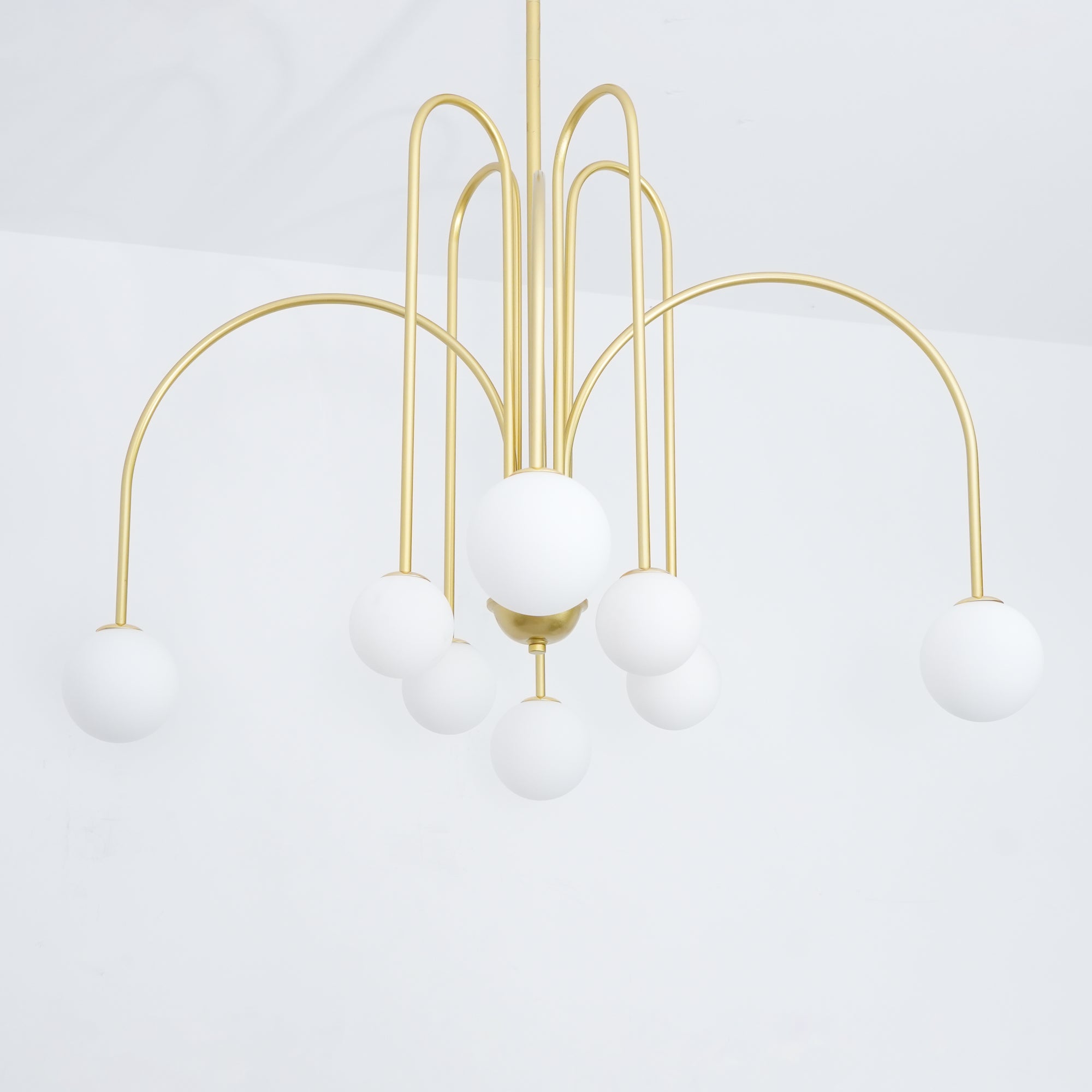 Sevi Chandelier Brass Curved Arms White Globe-Neutral Decor