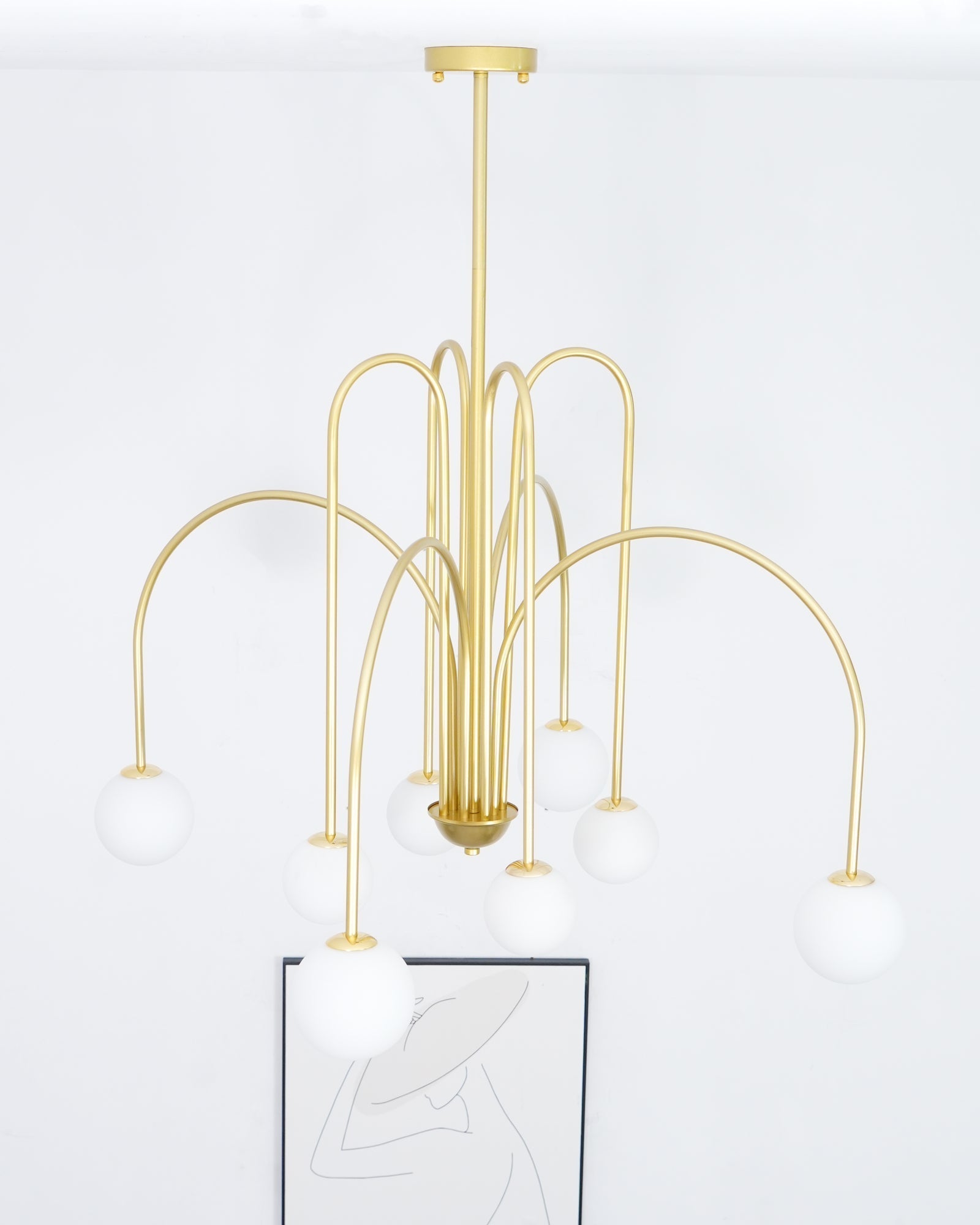 Sevi Chandelier Brass Curved Arms White Globe-Neutral Decor