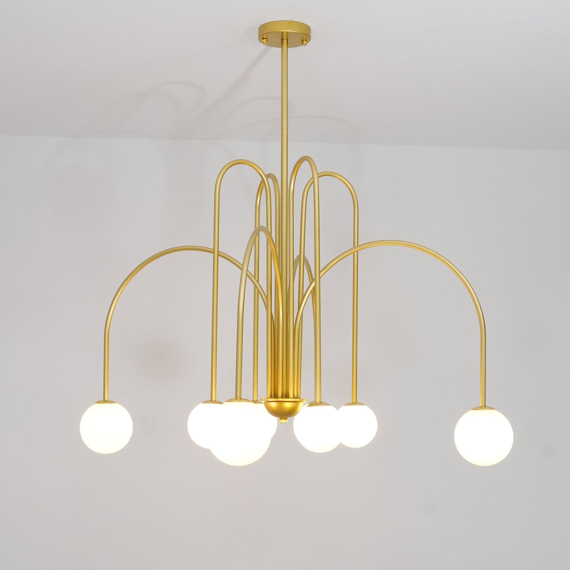 Sevi Chandelier Brass Curved Arms White Globe-Neutral Decor