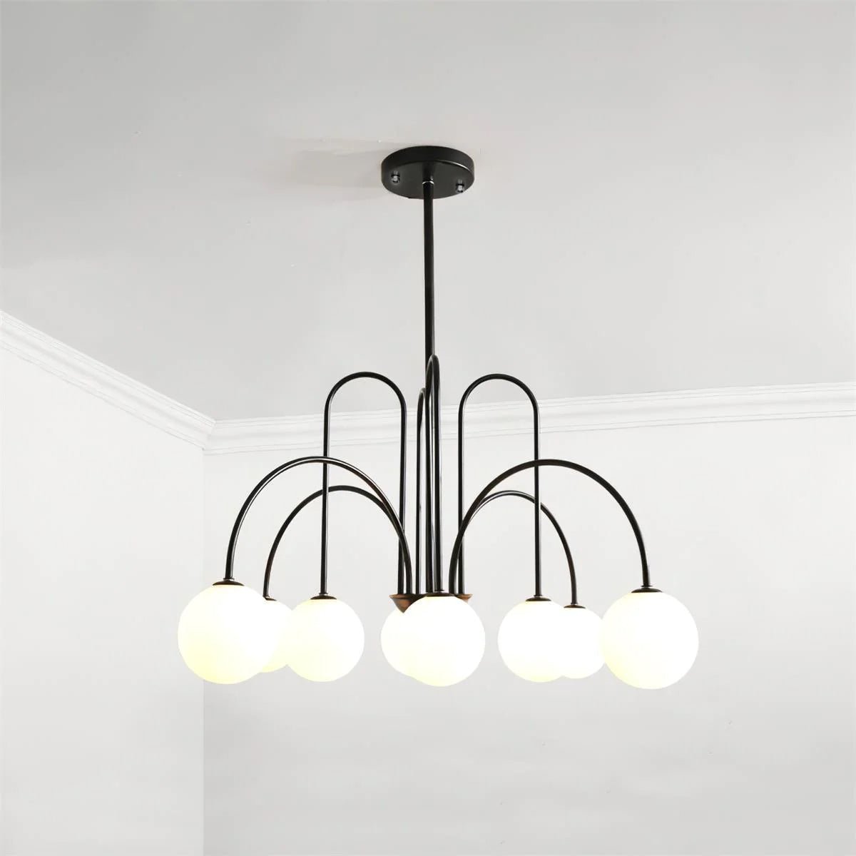 Sevi Chandelier Brass Curved Arms White Globe-Neutral Decor
