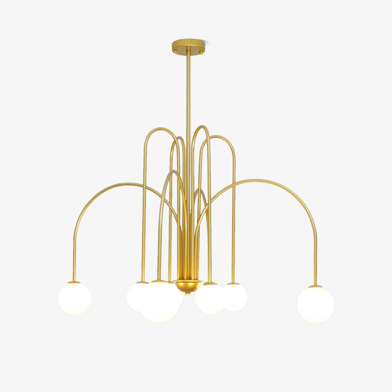 Sevi Chandelier Brass Curved Arms White Globe-Neutral Decor