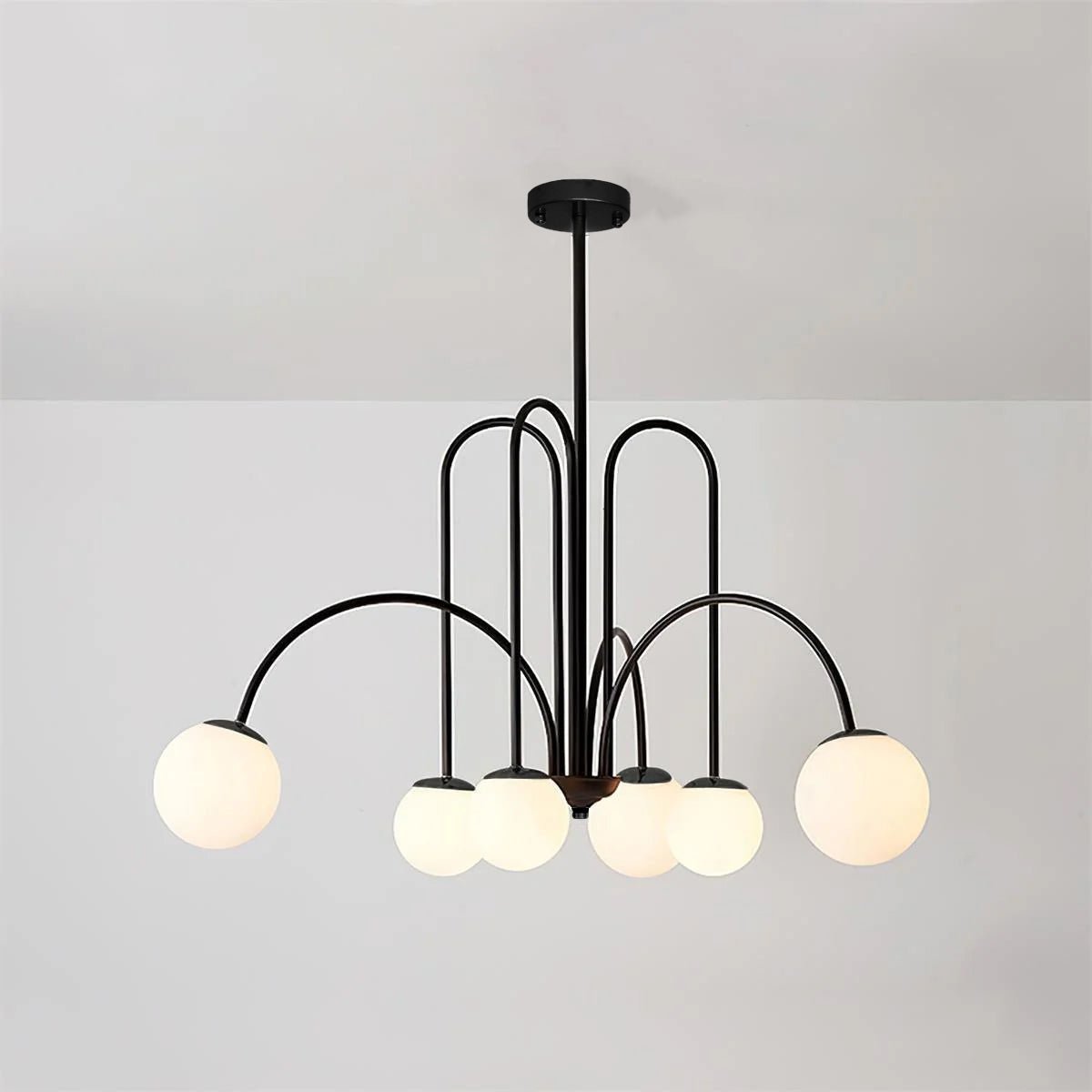 Sevi Chandelier Brass Curved Arms White Globe-Neutral Decor