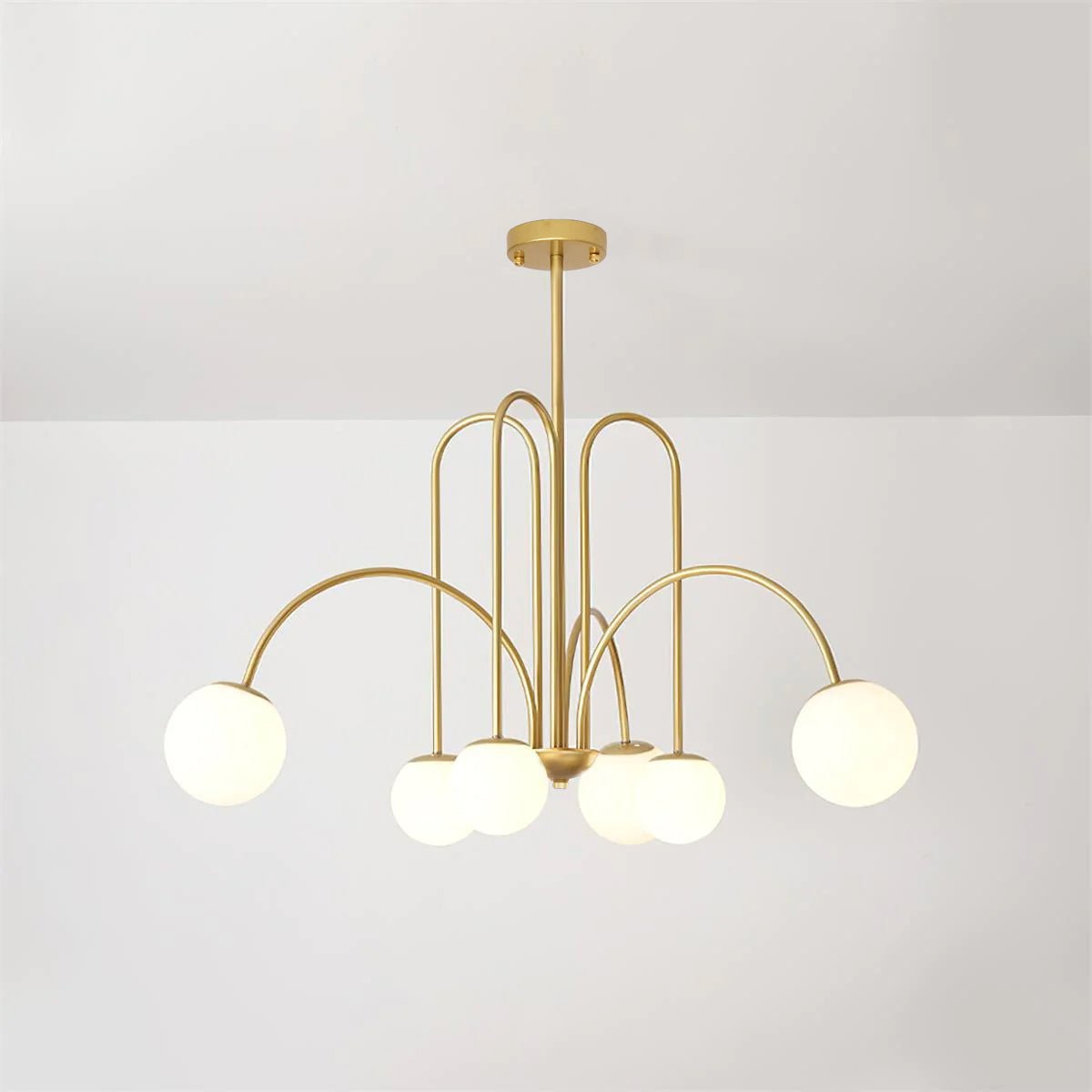 Sevi Chandelier Brass Curved Arms White Globe-Neutral Decor
