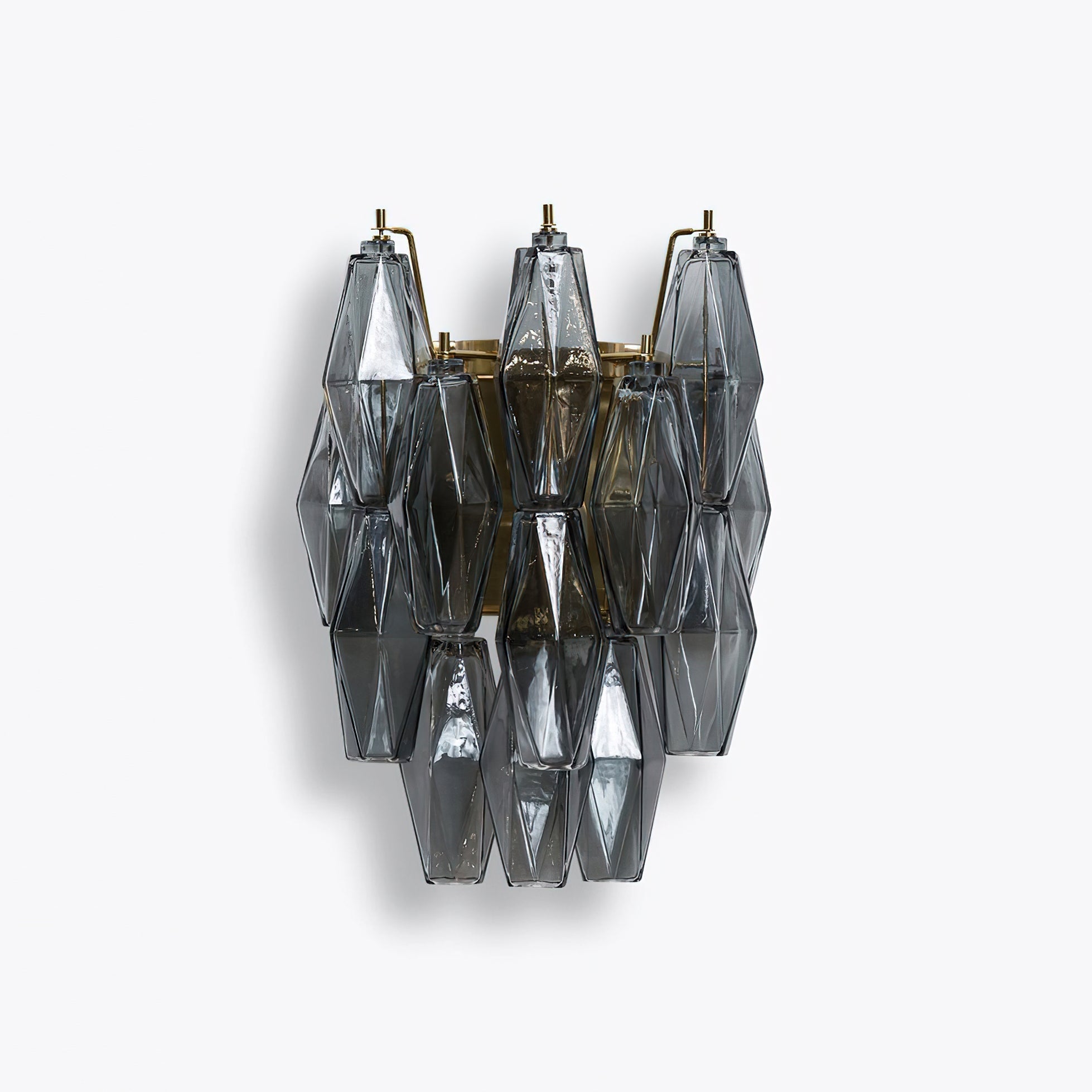 Delano Polyhedral Glass Sconce in Smoke Grey.