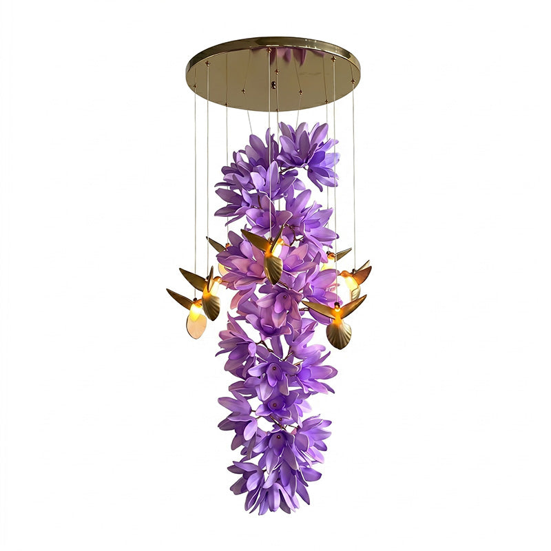 Angled view highlighting the depth of the cascading flowers.