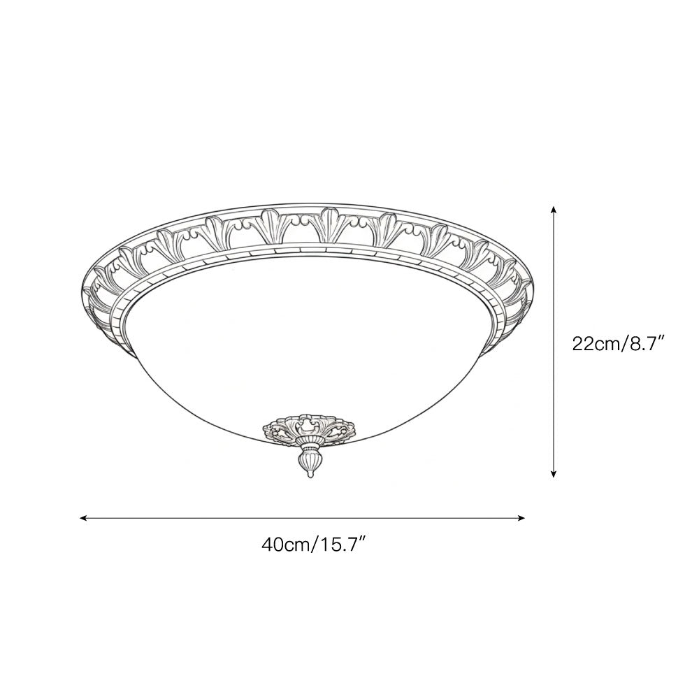 Angled view of the brass Deltana lamp showing its flush mount design.