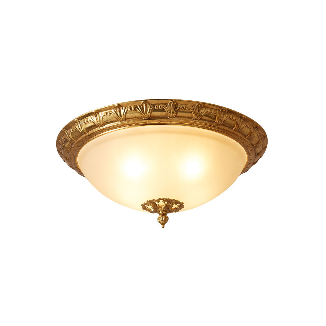 Deltana Flush Ceiling Lamp in brass finish, front view.