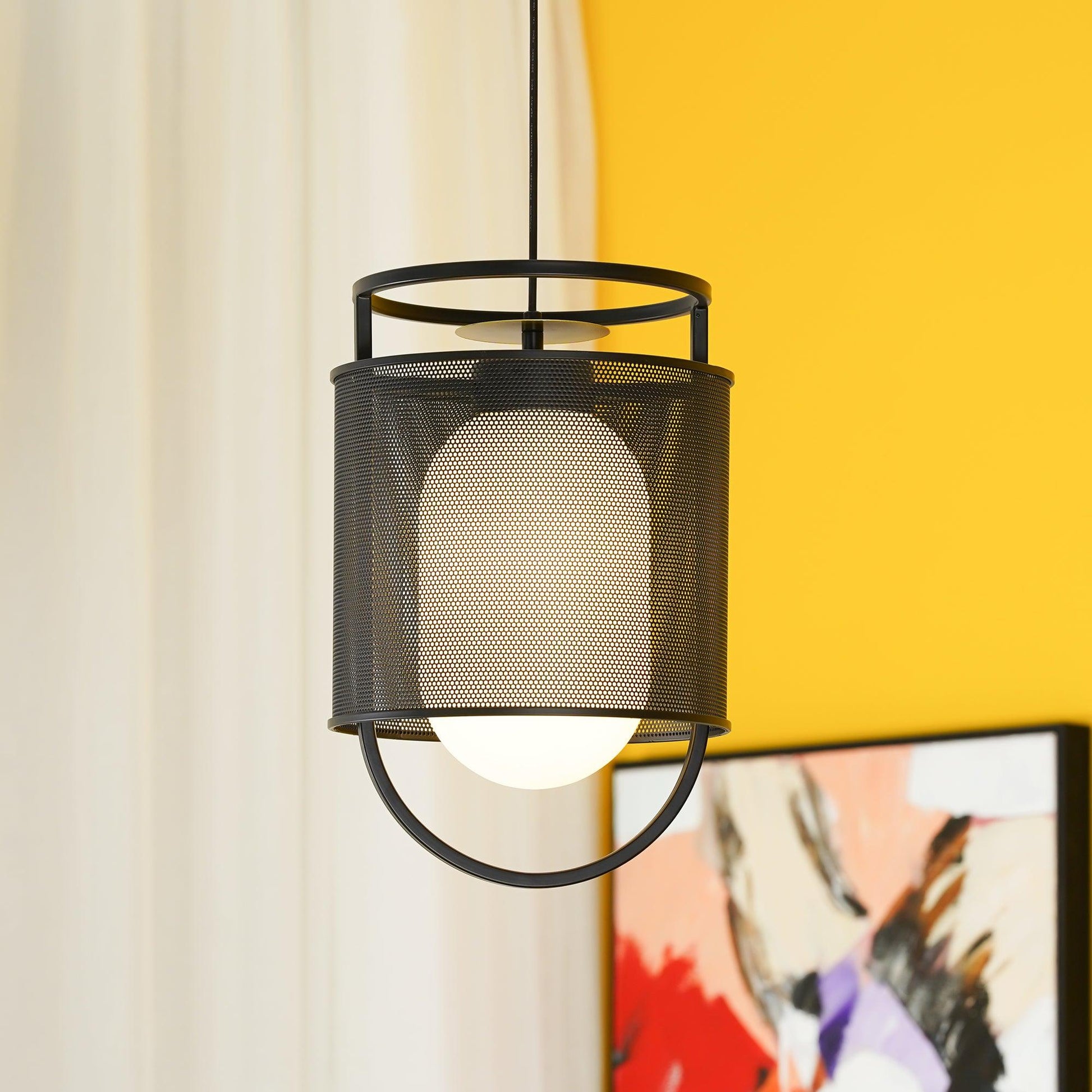 Meren Pendant Lamp Mesh Cylinder Brass Accent Industrial-Neutral Decor