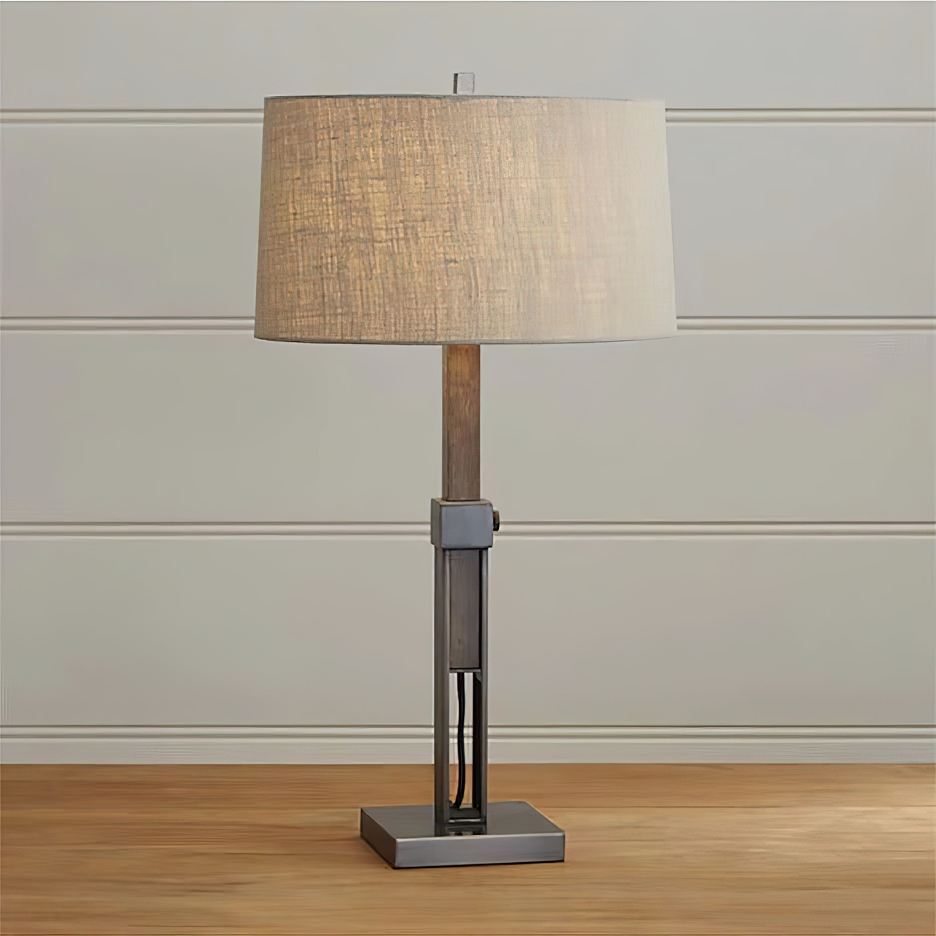 Close-up of the Denley Table Lamp's linen fabric shade.