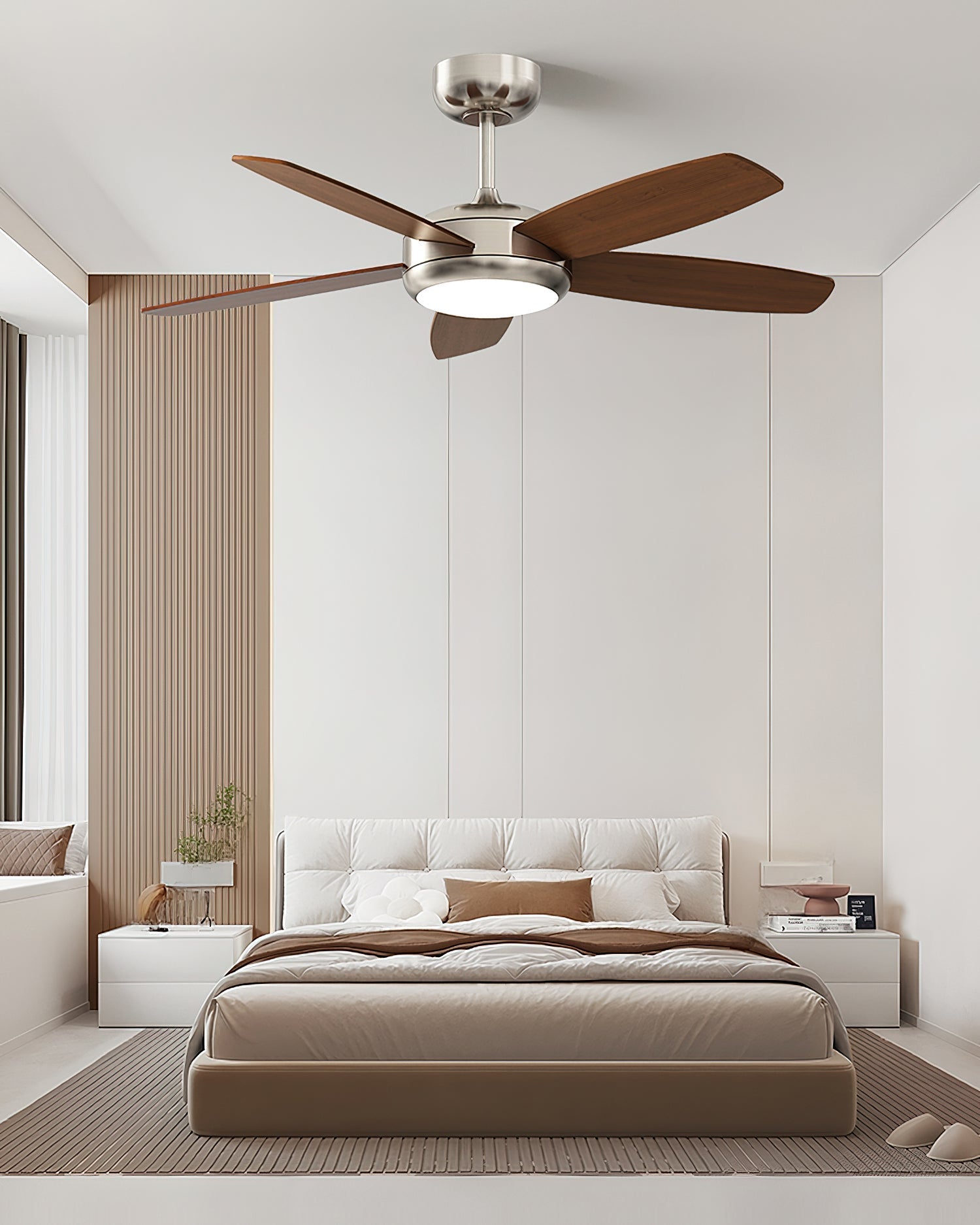 Side profile of the Destin fan showcasing its height and design.