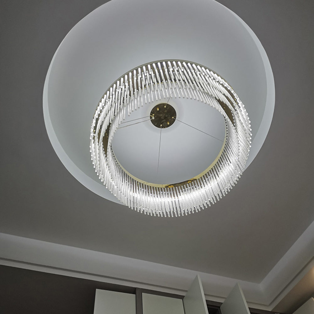 Kristy Modern Spiral Crystal Ring /Rectangle Chandelier, Gold - Neutral Decor