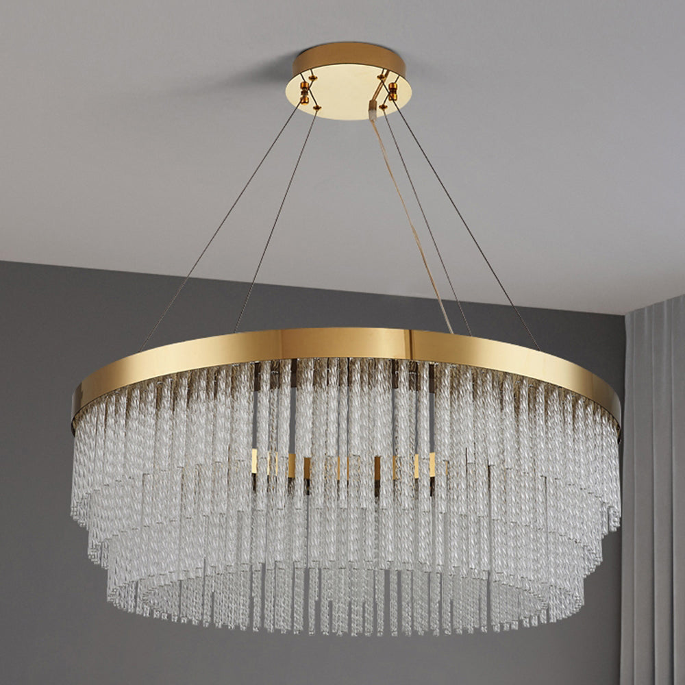 Kristy Modern Spiral Crystal Ring /Rectangle Chandelier, Gold - Neutral Decor