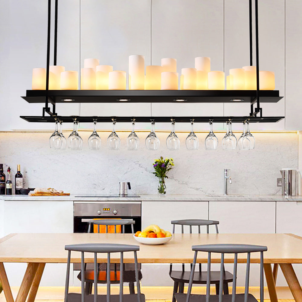 Austin Candle Black Chandeliers for Kitchen Island, Wine Glass Holder - Neutral Decor