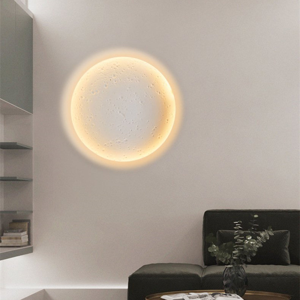 Aria Decorative Moon Metal/Gypsum Wall Lamp, White - Neutral Decor