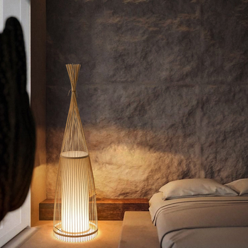 Ozawa Rustic Bottle Standing Floor Lamp, Rattan/Fabric, Bedroom - Neutral Decor