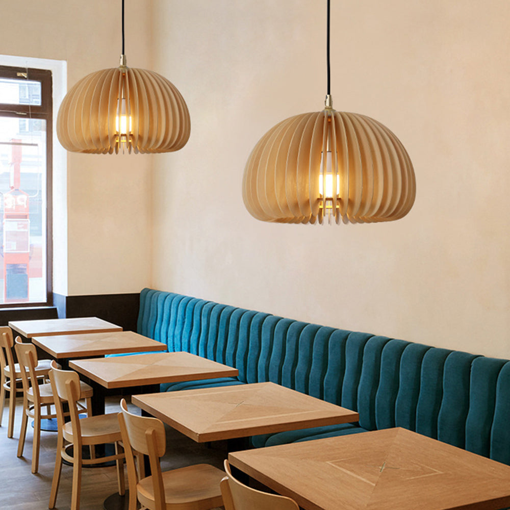 Muto Pumpkin Pendant Light, Wood - Neutral Decor