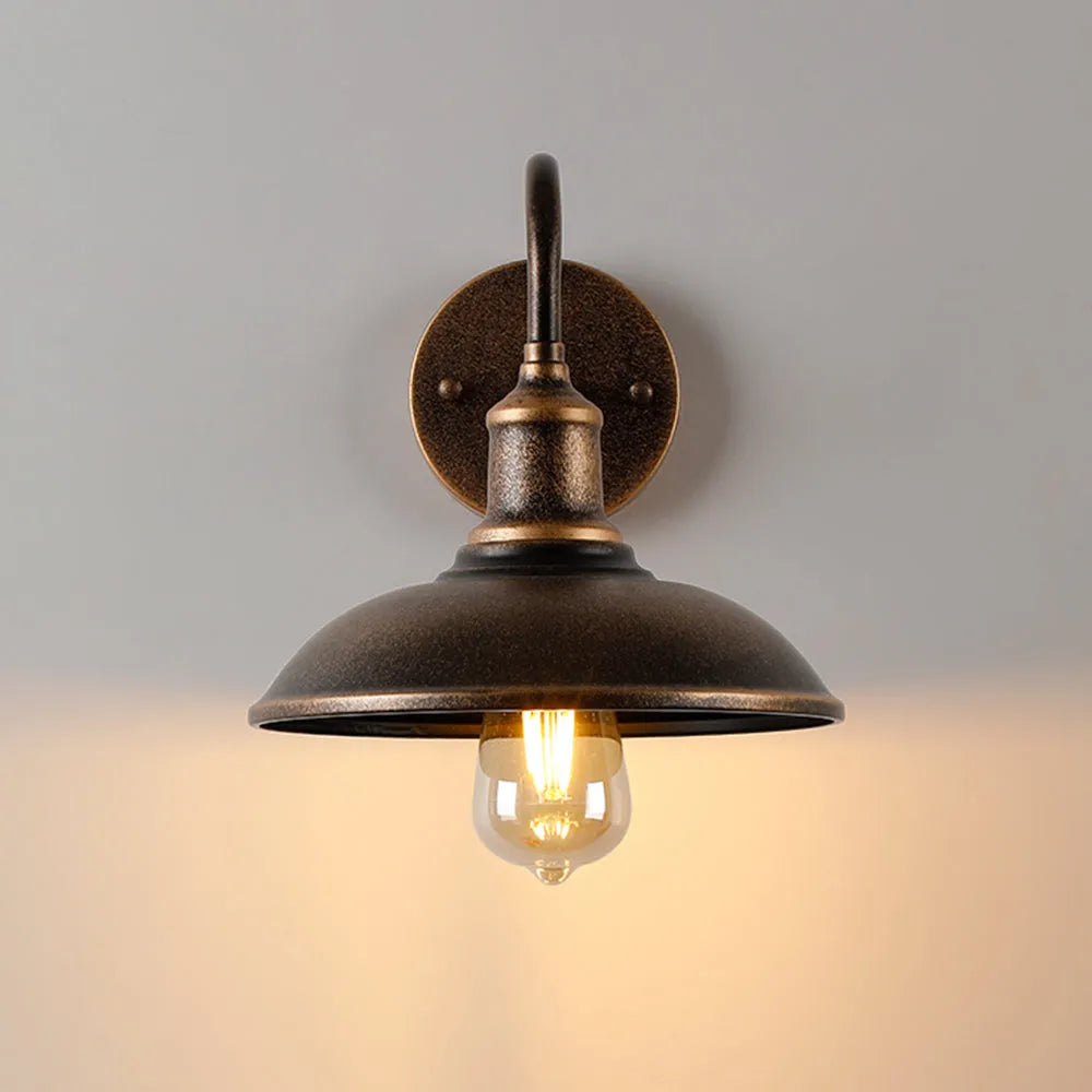 Ray Rustic Bowl Shaped Metal Wall Lamp, Antique Brass - Neutral Decor
