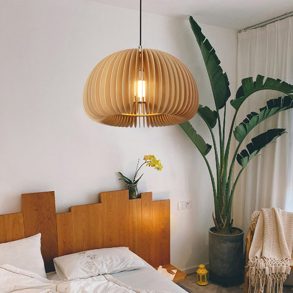 Muto Pumpkin Pendant Light, Wood - Neutral Decor