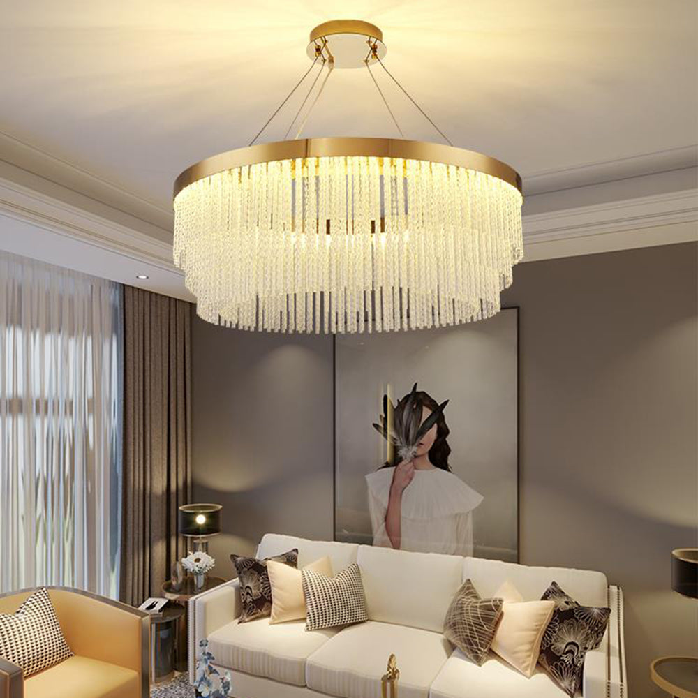 Kristy Modern Spiral Crystal Ring /Rectangle Chandelier, Gold - Neutral Decor