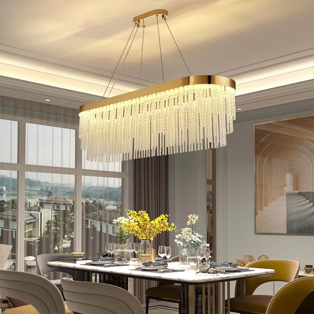 Kristy Modern Spiral Crystal Ring /Rectangle Chandelier, Gold - Neutral Decor