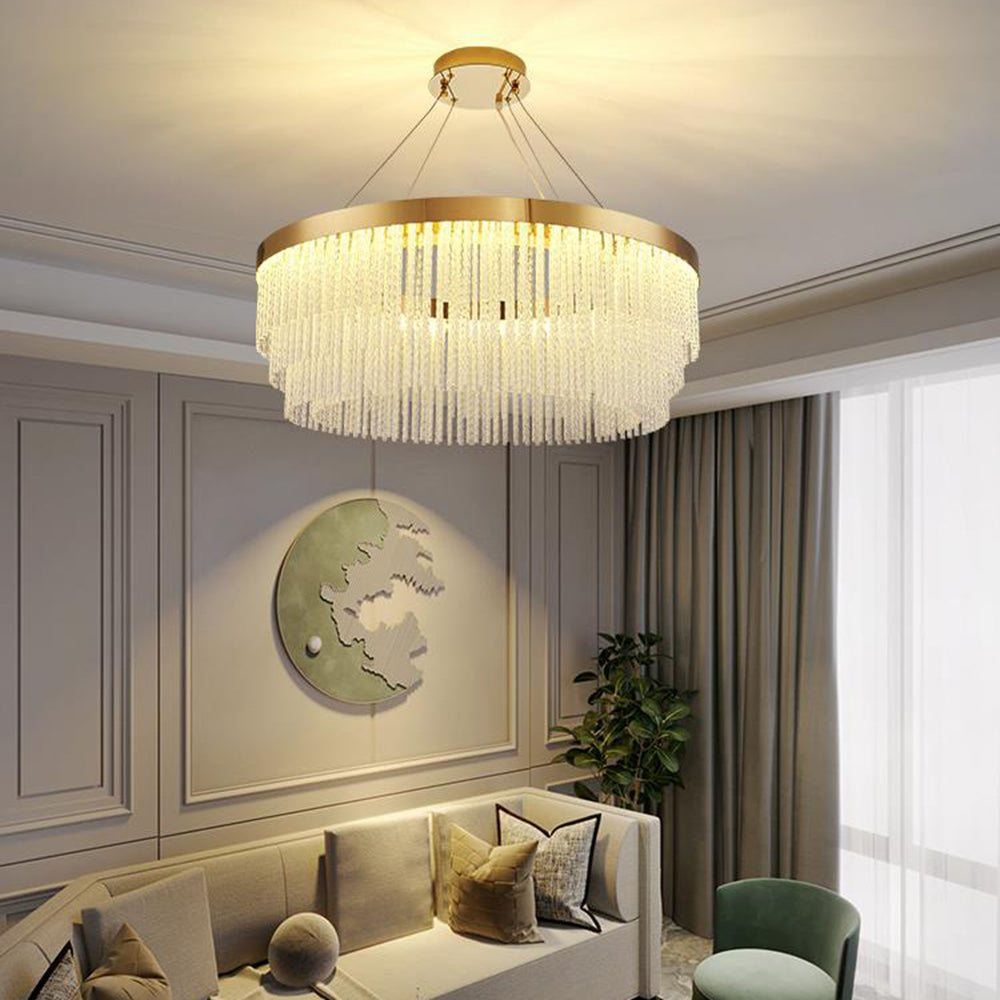 Kristy Modern Spiral Crystal Ring /Rectangle Chandelier, Gold - Neutral Decor