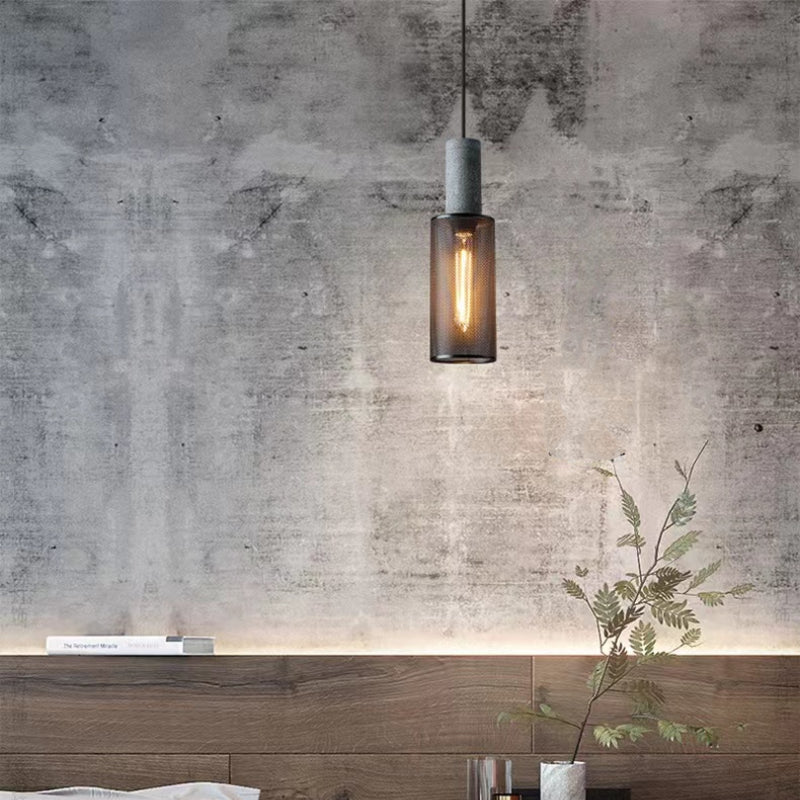 Xenith Industrial Cylindrical Pendant Light, Cement/Metal-Neutral Decor