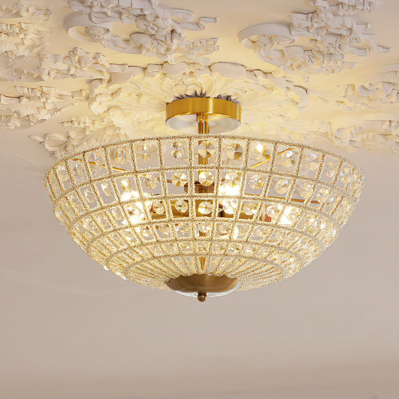 Close-up of the Devan Crystal Ceiling Light's intricate crystal grid.
