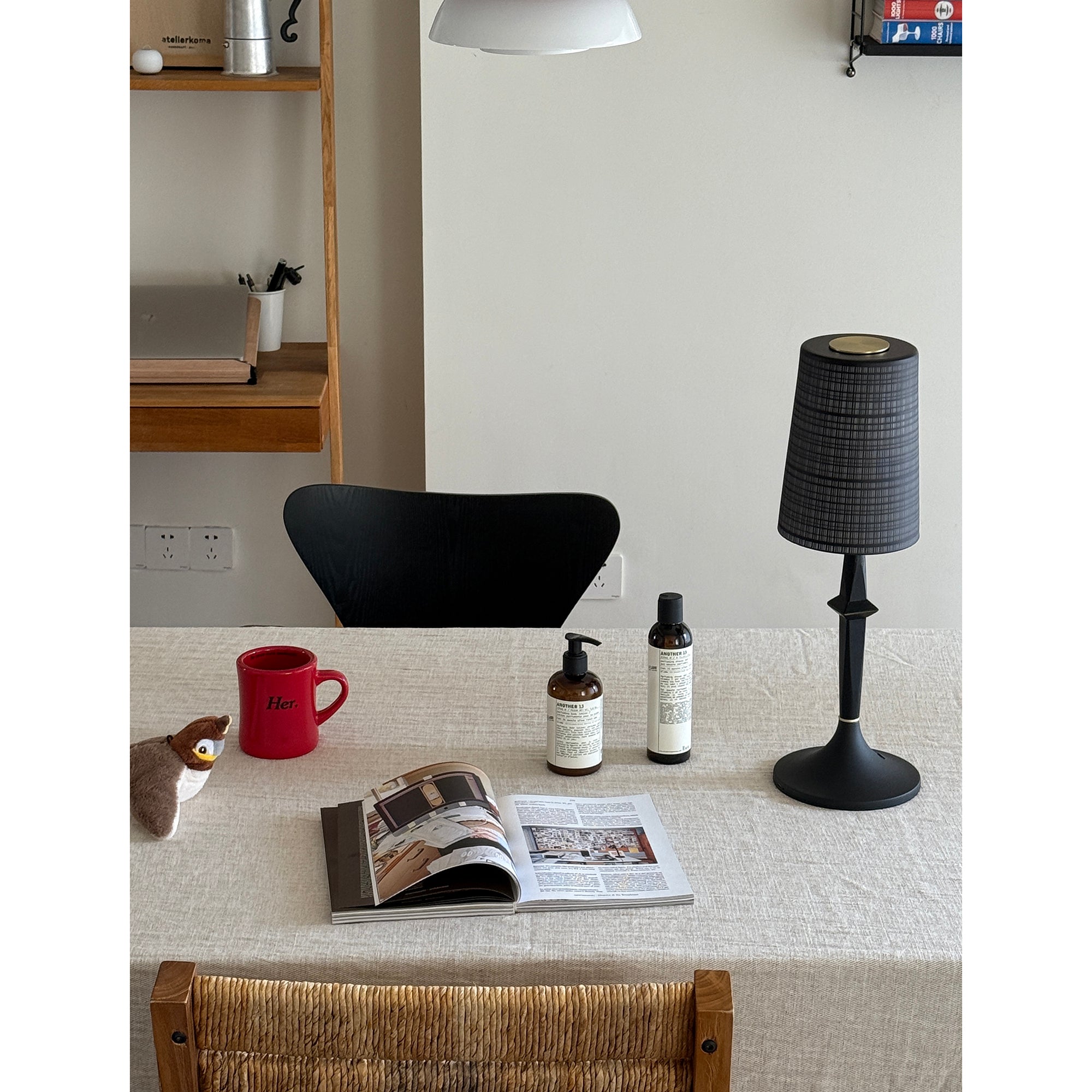 Side profile of the Devon Black Table Lamp.