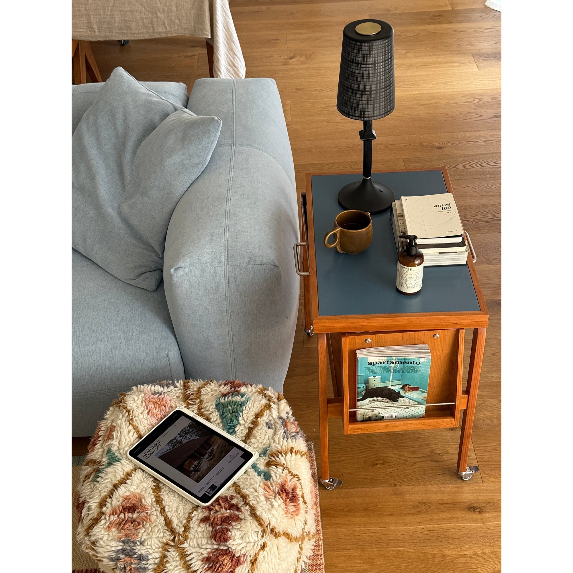 Lifestyle image of the Devon lamp on an end table.
