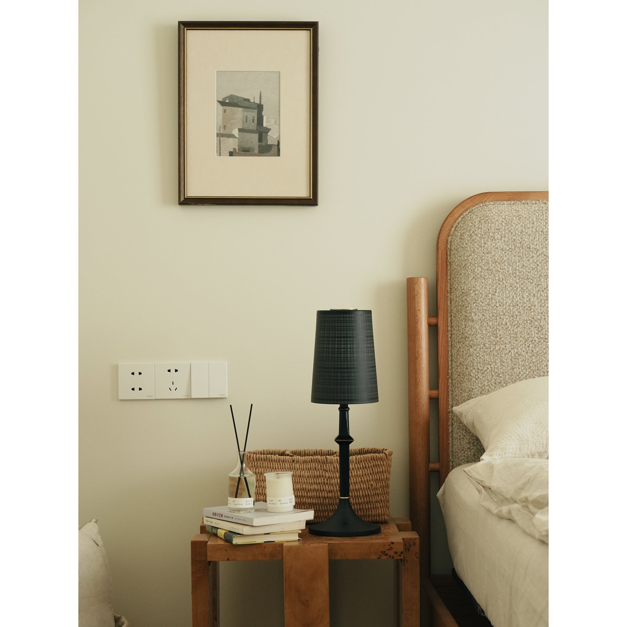 Full view of the Devon Black Table Lamp from the front.