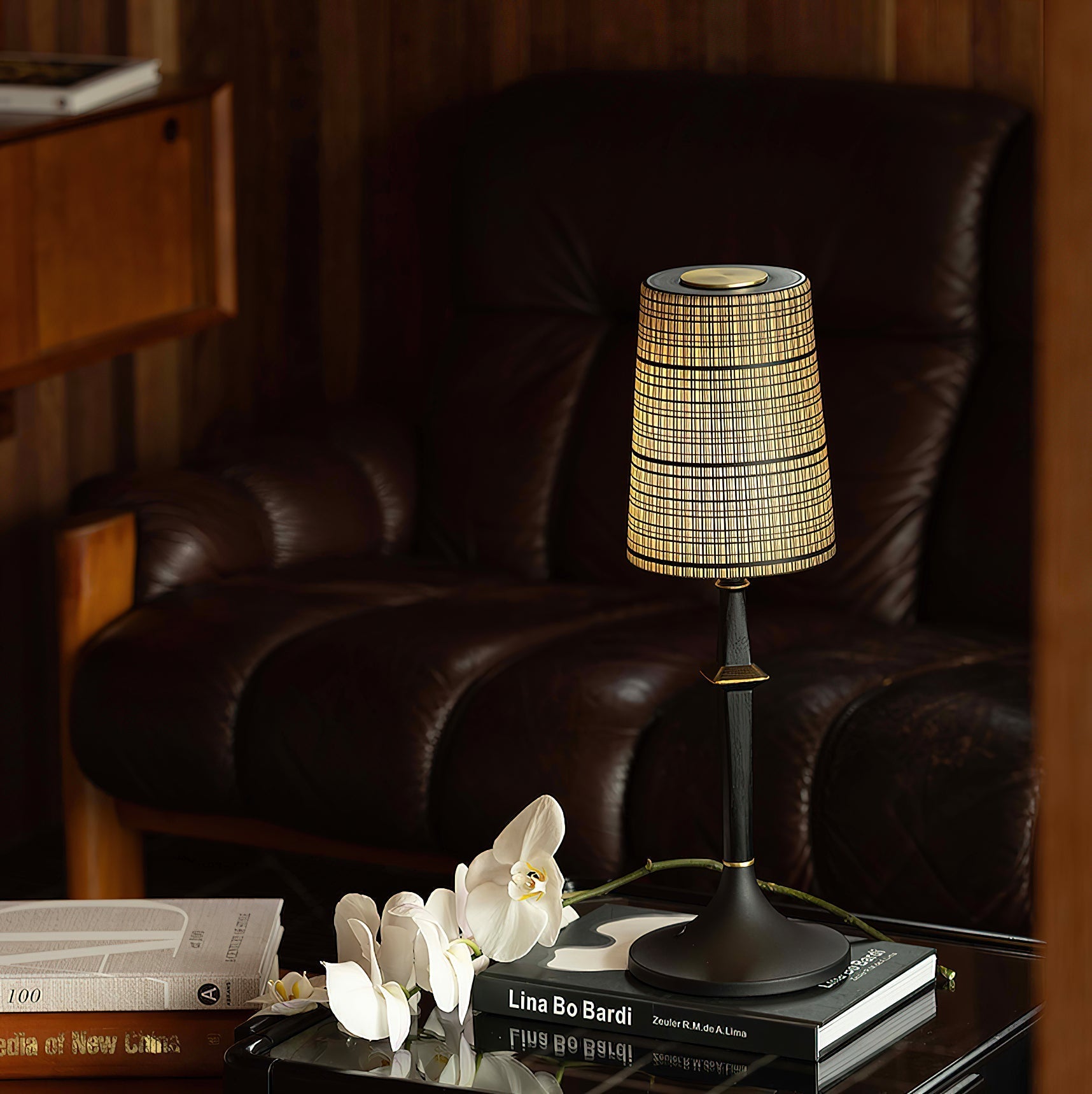 Devon Black Table Lamp placed on a bedside table.