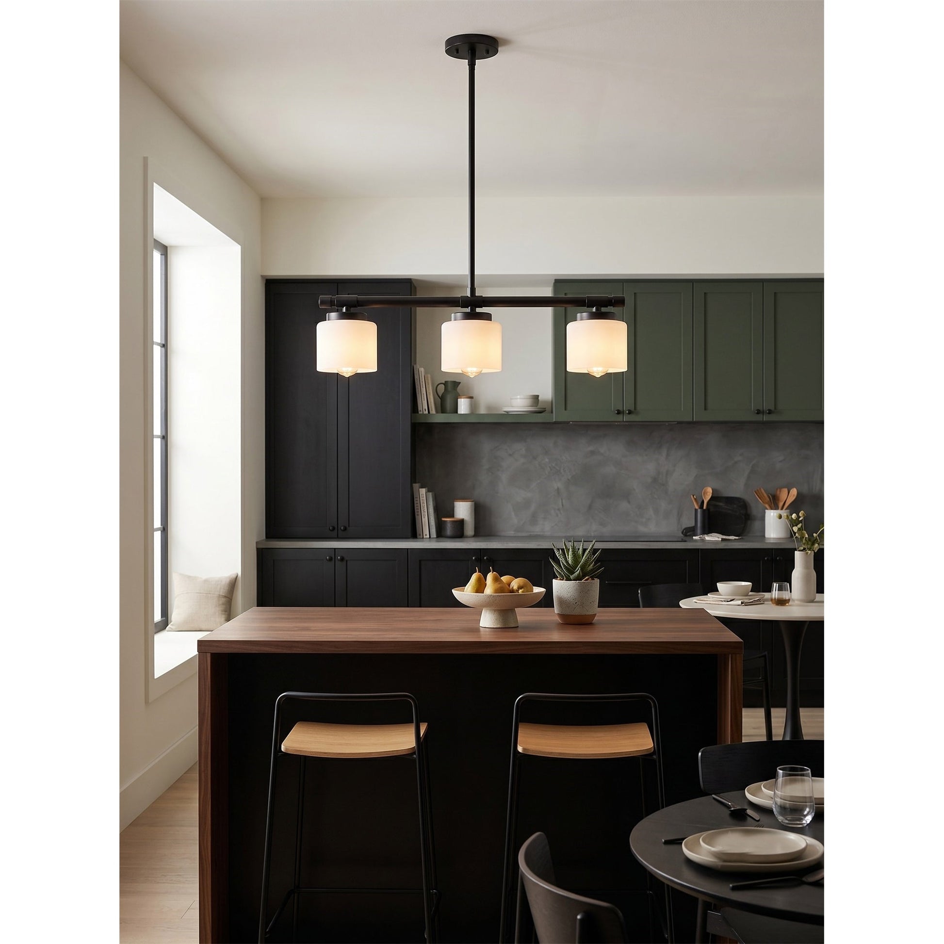 Devon Linear Pendant Lamp shown in the black finish option.