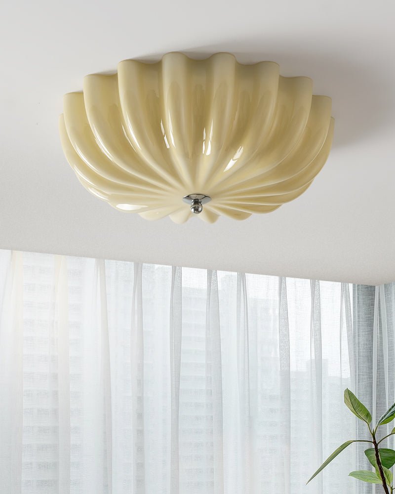 Zerinos Premium Nordic Art Shell Wood Glass Ceiling Light-Neutral Decor