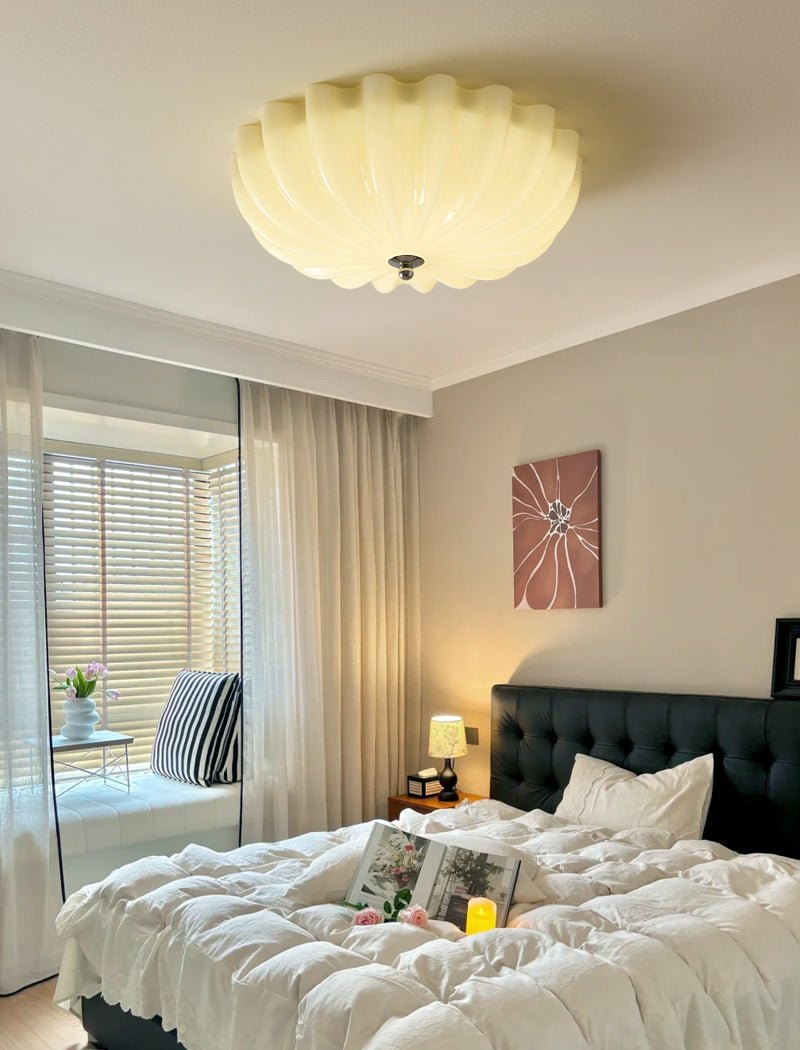 Zerinos Premium Nordic Art Shell Wood Glass Ceiling Light-Neutral Decor