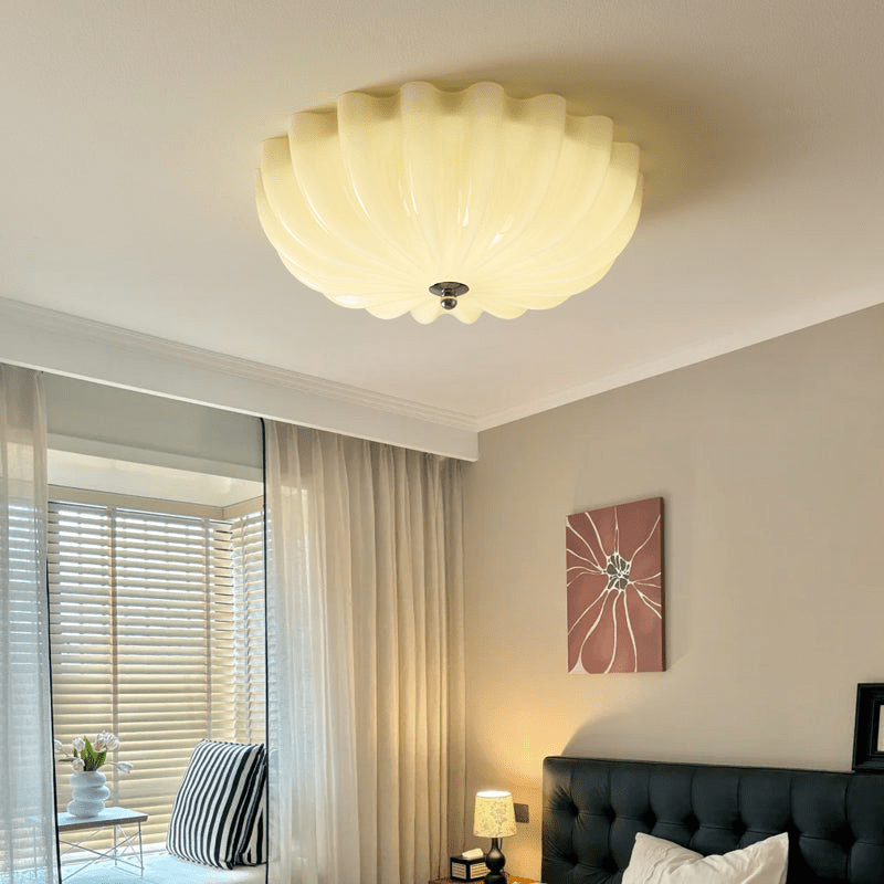 Zerinos Premium Nordic Art Shell Wood Glass Ceiling Light-Neutral Decor