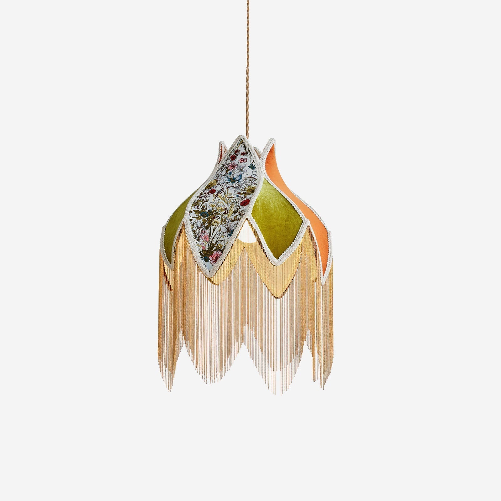 Pendant Lamp with Floral Petal Fabric Shade Fringe Bohemian