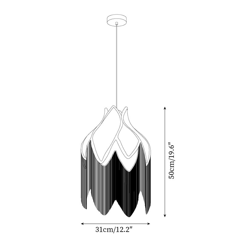 Pendant Lamp with Floral Petal Fabric Shade Fringe Bohemian