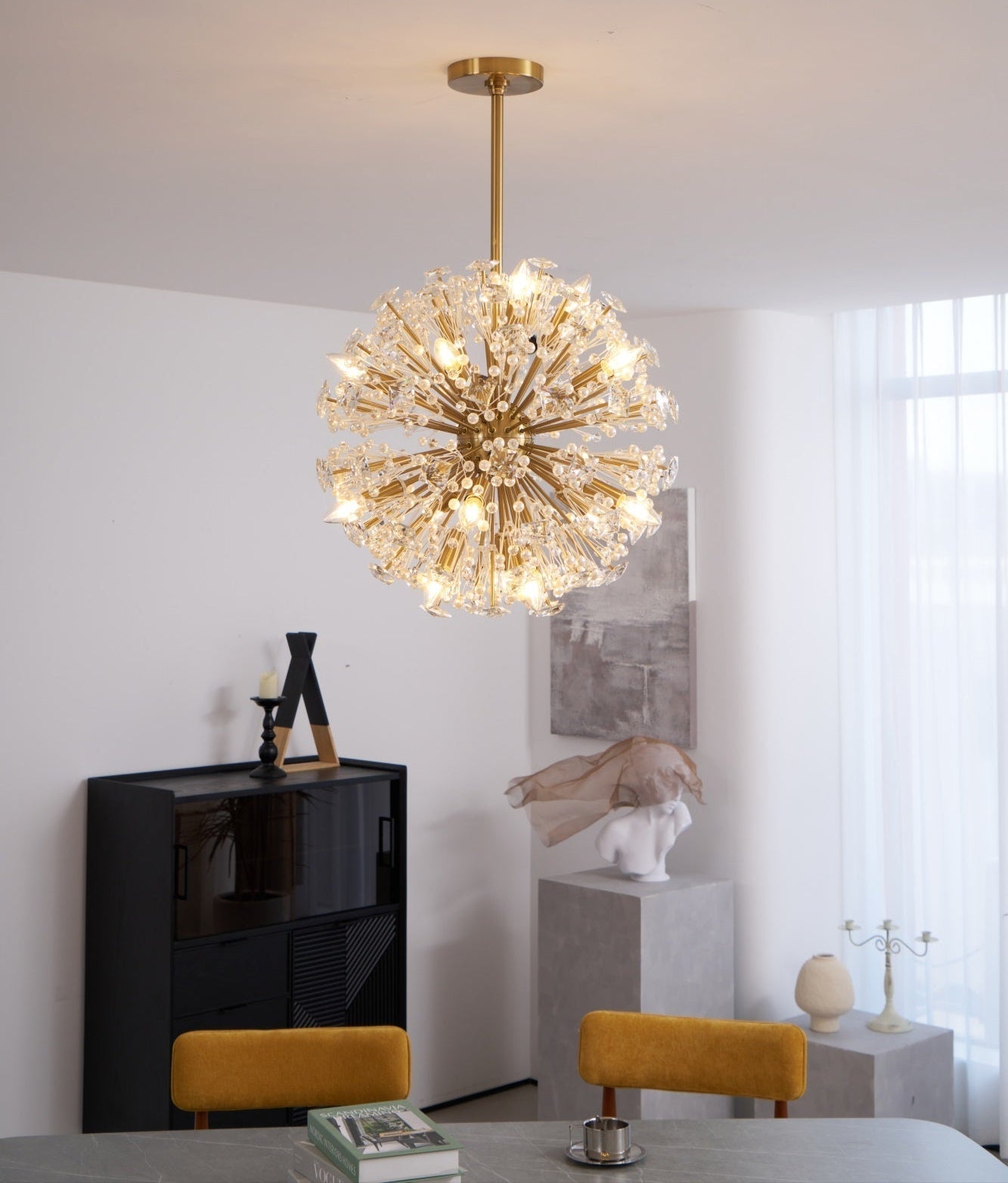 Zene Chandelier Dickinson Gold Crystal Starburst-Neutral Decor