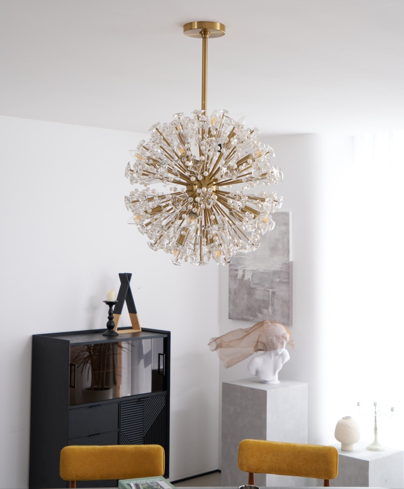 Zene Chandelier Dickinson Gold Crystal Starburst-Neutral Decor